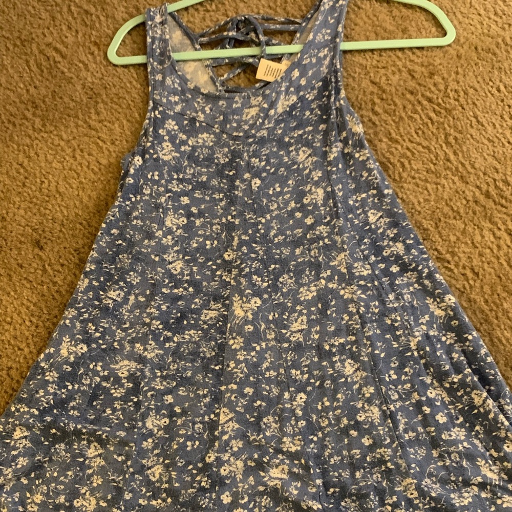 Blue Floral Dress with a Criss Cross Backing
